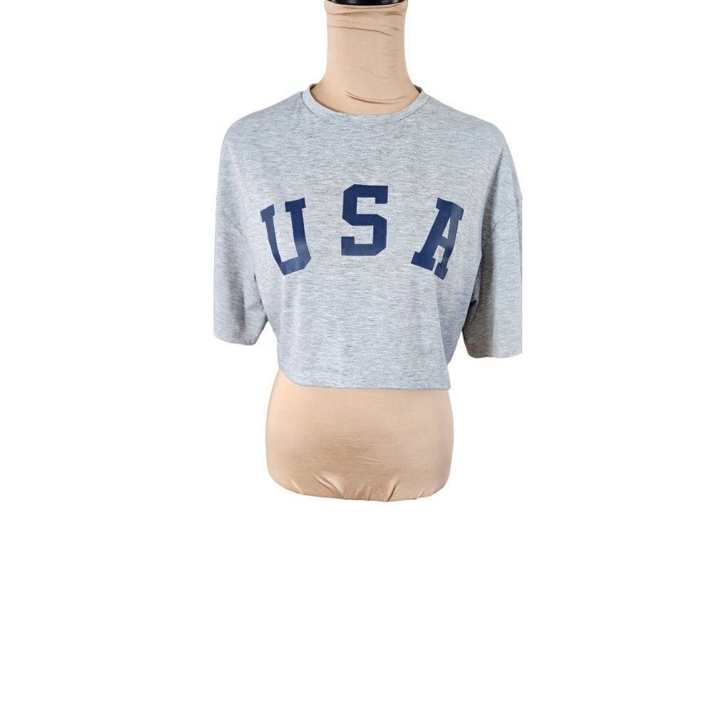 Shein Grey U.S.A. Medium Crop Top